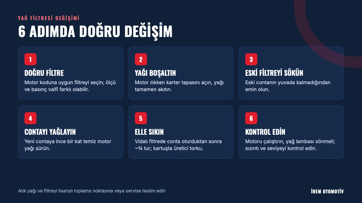 Yağ filtresi değişimi 6 adım